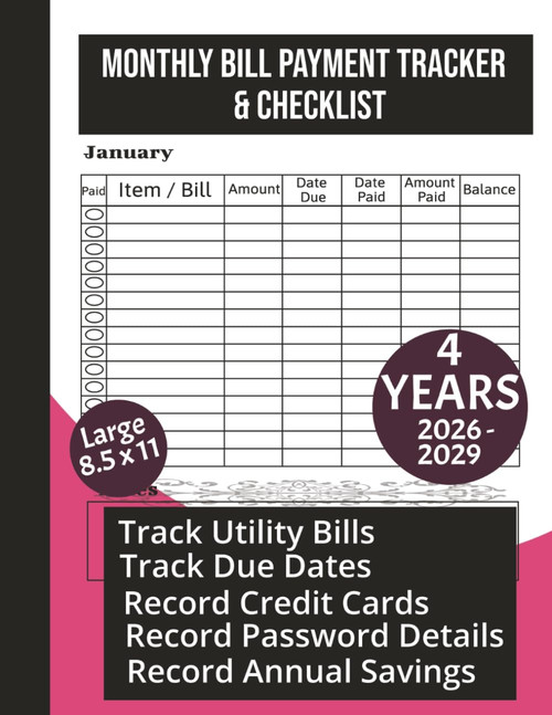 Monthly Bill Payment Tracker: 8.5" x 11"