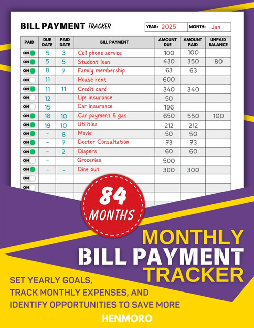 Monthly Bill Payment Tracker: 84 Months or 7 Years of Personal Finance