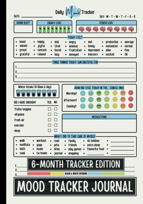 Mood Tracker Journal: A 6-Month Daily Mental Health & Wellness Diary with