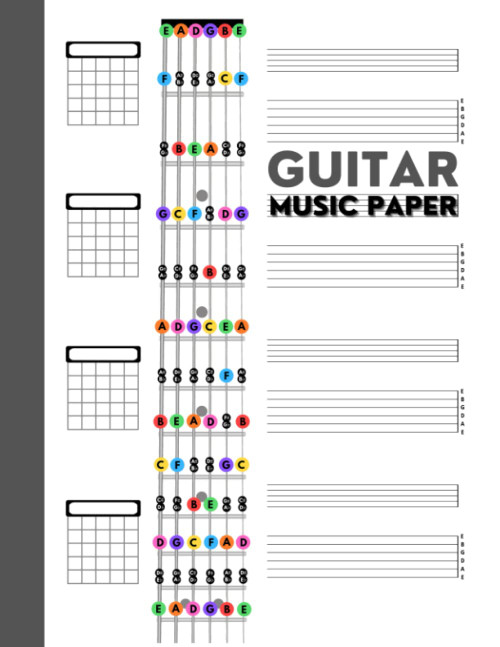 Music Paper - Guitar Tab Manuscript - Notebook for Guitarists