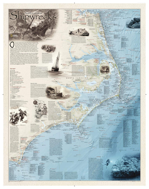 National Geographic Shipwrecks of the Outer Banks Wall Map