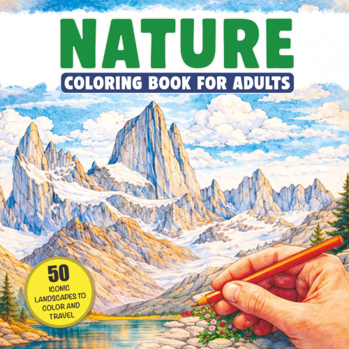 Nature Coloring Book for Adults: 50 Large Print Iconic Landscapes