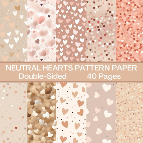 Neutral Hearts Scrapbook Paper 40 Pages 20 Sheets