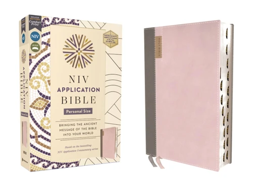 NIV Application Bible, Personal Size, Leathersoft, Pink/Gray, Red Letter,