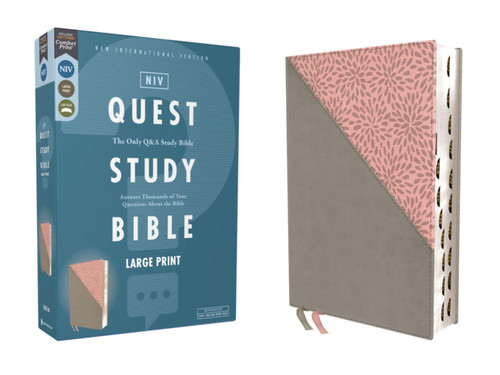 NIV, Quest Study Bible, Large Print, Leathersoft, Gray/Pink, Thumb