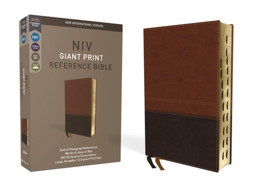 NIV, Reference Bible, Giant Print, Leathersoft, Brown, Red Letter, Thumb