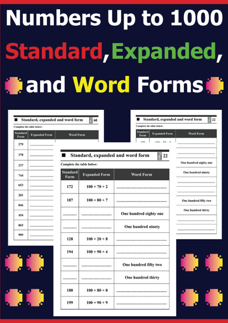 Numbers Up to 1000: Standard, Expanded, and Word Forms.
