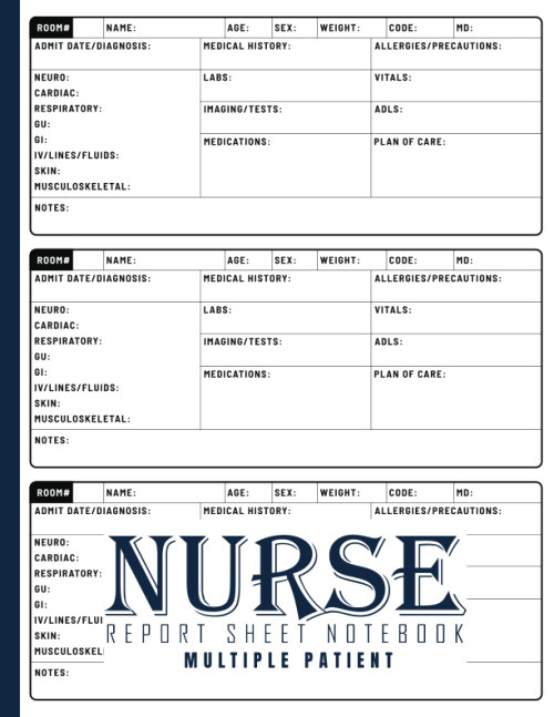 Nurse Report Sheet Notebook Multiple Patient: Three Patients per Page