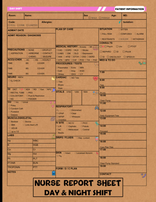 Nurse Report Sheet Notebook With Day or Night Shift