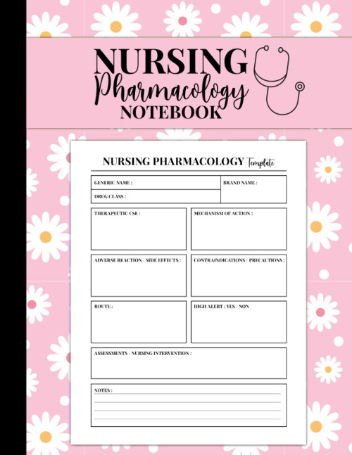 Nursing Pharmacology Notebook: Pharmacology Study Template Notebook for