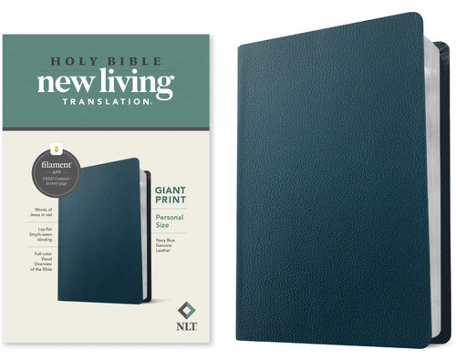 Personal Size Bible – Giant Print, Genuine Leather, Navy, Red Letter