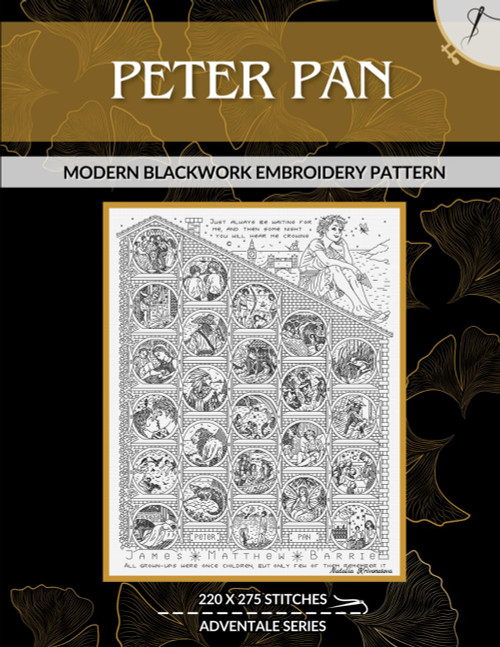 Peter Pan Adventale: Modern Blackwork Embroidery Pattern