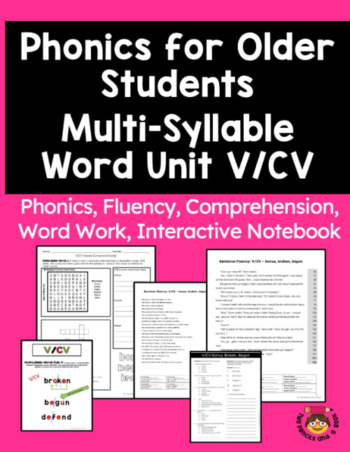 Phonics Workbook for Older Students Multi-Syllable Word Unit V/CV