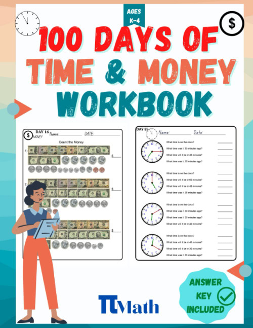 PI MATH - Time and Money Workbook for kids, 100 days of practice
