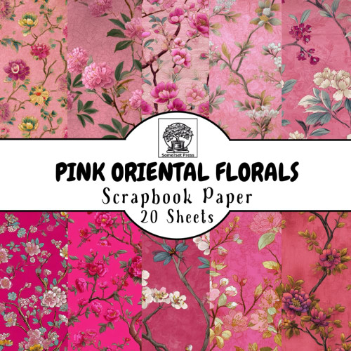 Pink Oriental Floral Scrapbook Paper