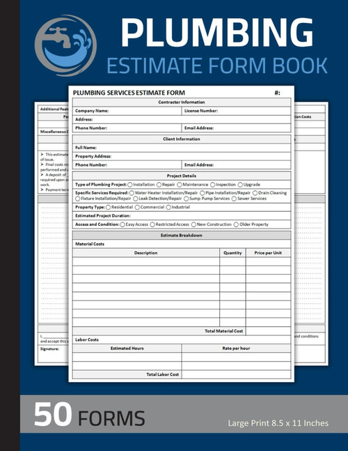 Plumbing Estimate Form Book: Plumbing Service Work Order Forms | Plumber