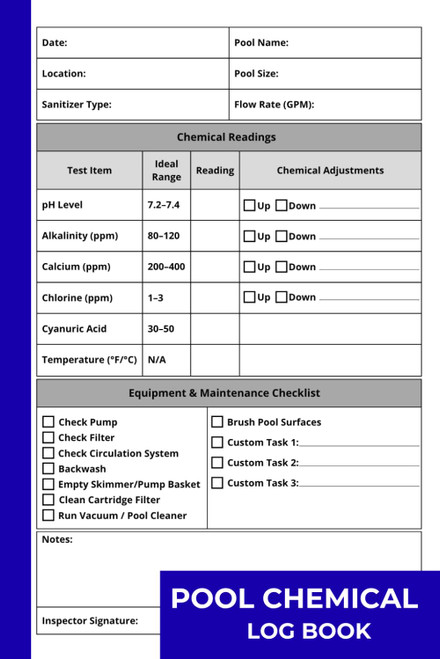 Pool Chemical Log Book: Track Daily Pool Chemical Levels