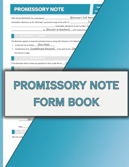 Promissory Note Form Book: 80 Single-Sided Loan Agreement Forms for