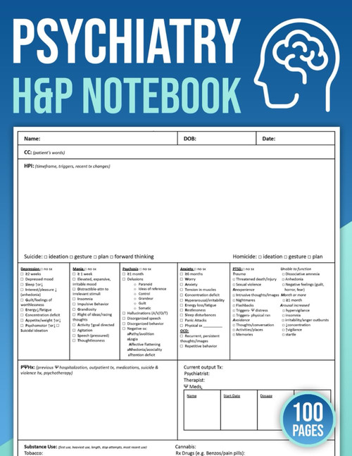 Psychiatry H&P Notebook: Psychiatry H & P Report Sheet Notebook With