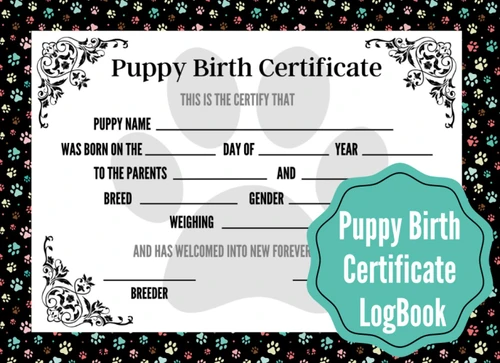 Puppy Birth Certificate LogBook: Personalized Newborn Puppy Birth