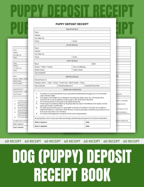 Puppy Deposit Receipt and Sales Contract Book