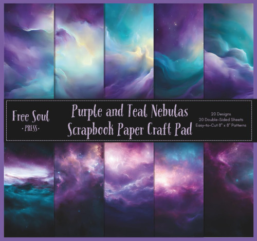 Purple and Teal Nebulas Scrapbook Paper Craft Pad: 8x8 Easy-Cut Patterned Scrapbooking Papers