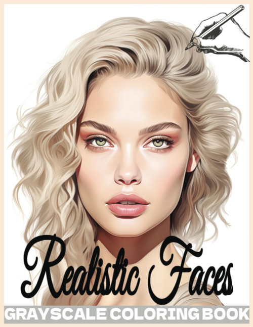 Realistic Faces Grayscale Coloring Book