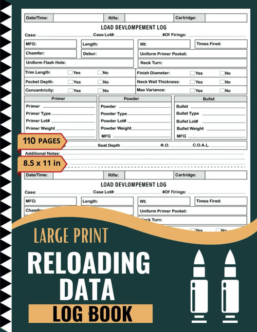 Reloading Data Log Book: Track Bullet Loads