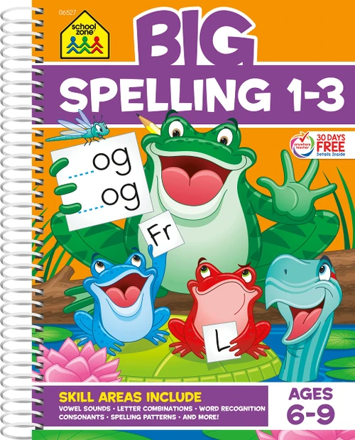 School Zone Big Spelling 1-3 Workbook: 320 Spiral-Bound Pages