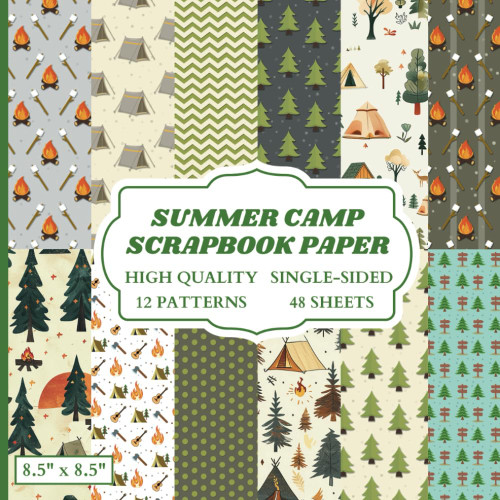 Summer Camp Scrapbook Paper: 12 Colorful Camping Designs