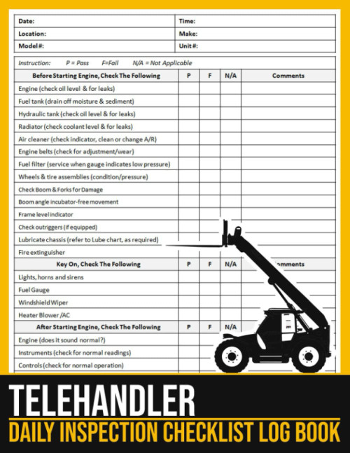 Telehandler Daily Inspection Checklist Log Book