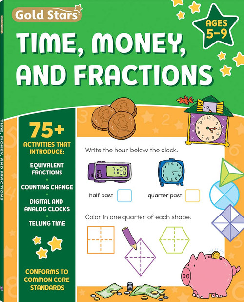 Time Telling, Money, and Fractions Workbook - 96 Pages - 1st to 3rd Grade