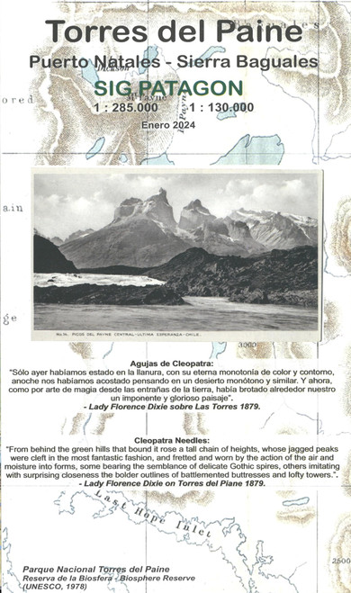 Torres del Paine, Topographic Road and Hiking Map / Torres del Paine