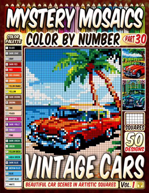 Vintage Cars Mystery Mosaic Color by Number