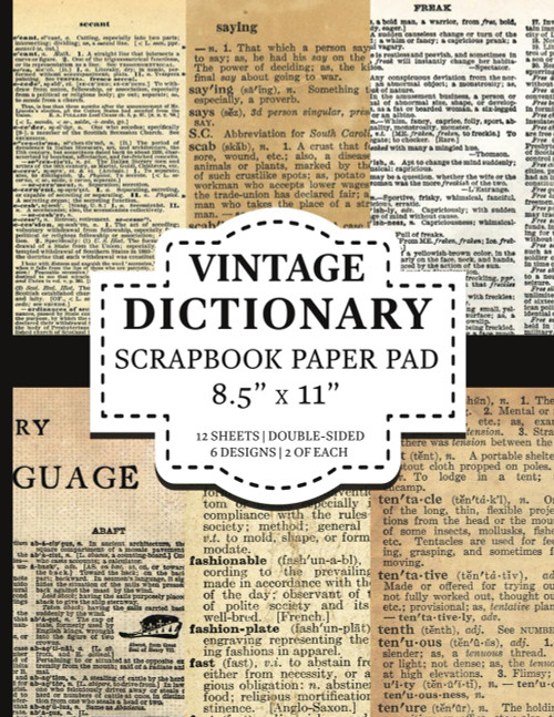 Vintage Dictionary Scrapbook Paper 8.5 x 11: Old Pages Craft Paper Pad