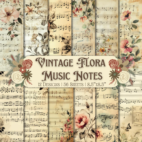 Vintage Floral Music Note Scrapbook Paper Craft Pad