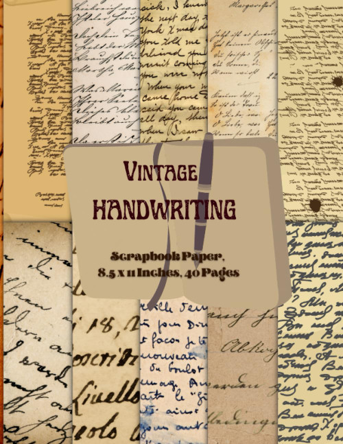 Vintage Handwriting Scrapbook Paper 8.5 x 11 Inches, 40 Pages