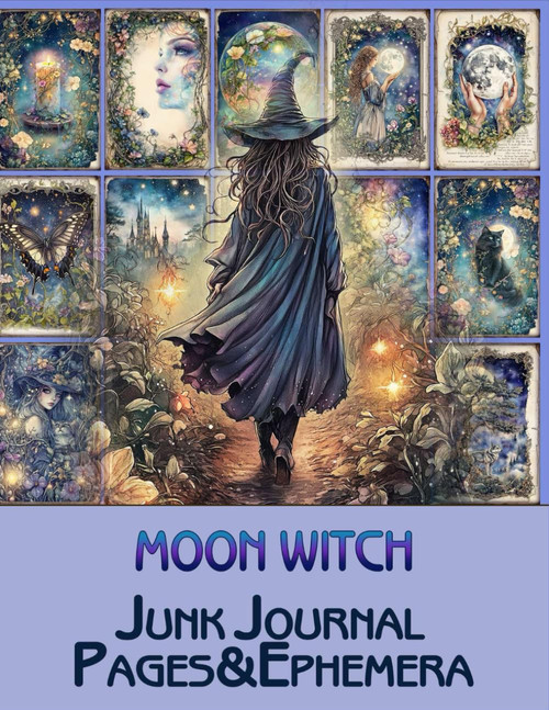 Vintage Moon Witch Junk Journal Pages & Ephemera
