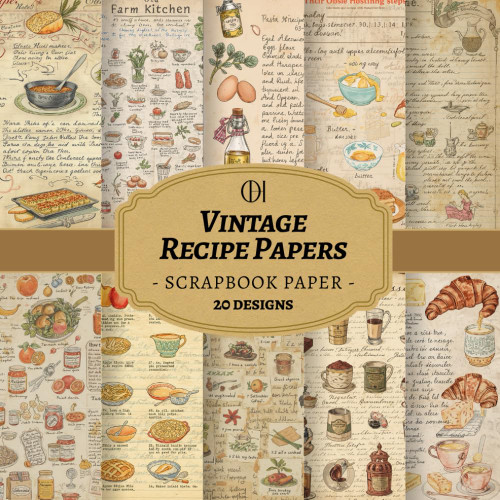 Vintage Recipe Scrapbook Paper: 20 Double-Sided Vintage Recipe Designs