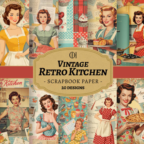 Vintage Retro Kitchen Scrapbook Paper