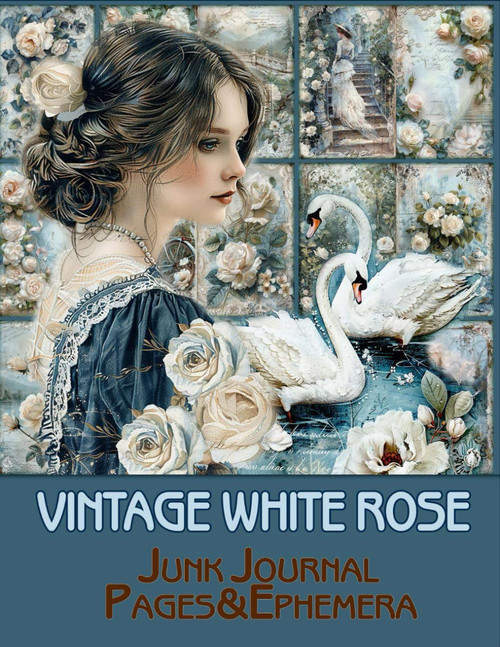 Vintage White Rose Junk Journal Pages & Ephemera