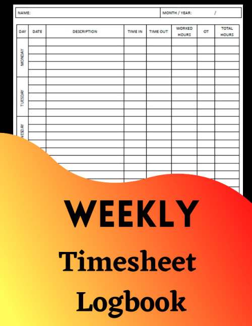 Weekly Time Sheet Log Book Construction Employee Work Hours Record
