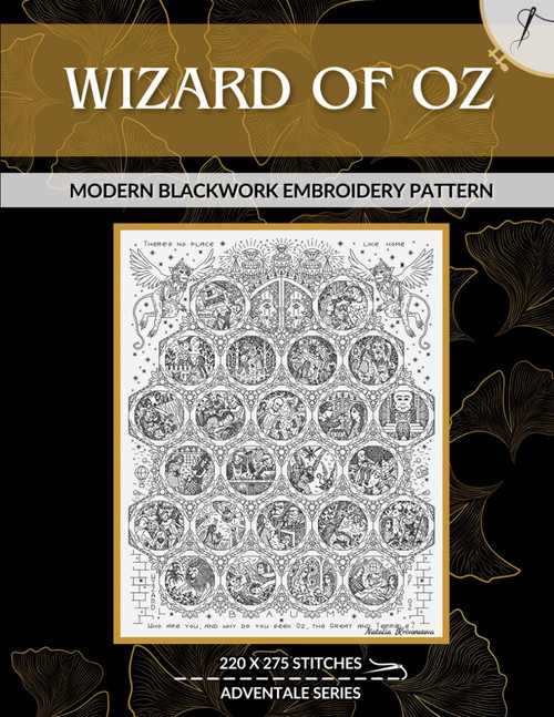 Wizard of Oz Adventale: Modern Blackwork Embroidery Pattern