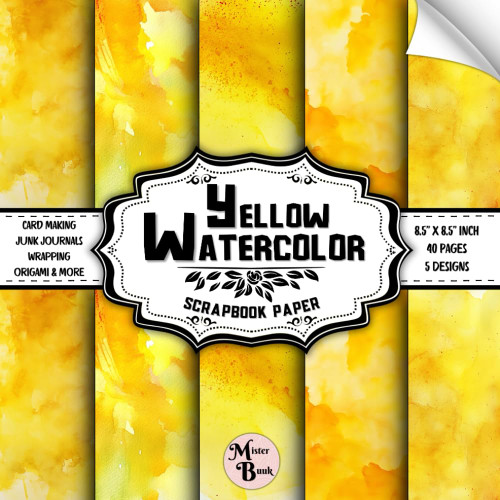 Yellow Watercolor Scrapbook Paper: Double Sided Sheets | for Card Making