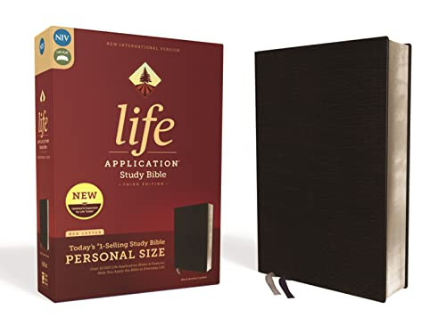 NIV Life Application Study Bible Personal Size Bonded Leather Black Red Letter
