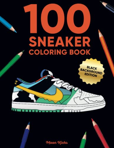 100 Sneaker Coloring Book Black Background Edition