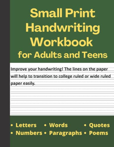 Small Print Handwriting Workbook - Suitable for Adults and Teens