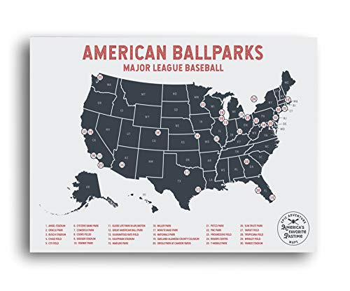 Major League Baseball Poster + Pushpins - Mark your travels to your