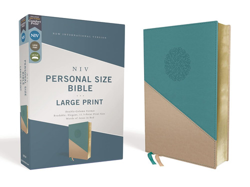 NIV Personal Size Bible Large Print Leathersoft Teal/Gold Red Letter