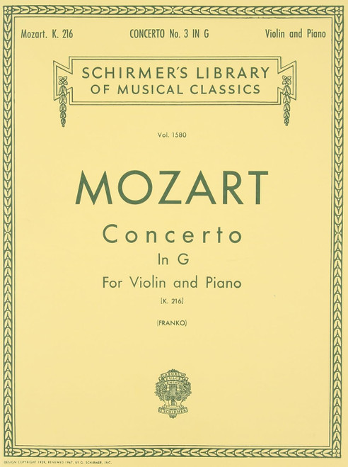 Concerto No. 3 in G: For Violin and Piano K.216